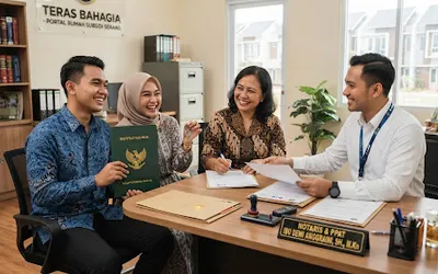 Penyerahan sertifikat dan kunci akad notaris rumah TerAs Bahagia